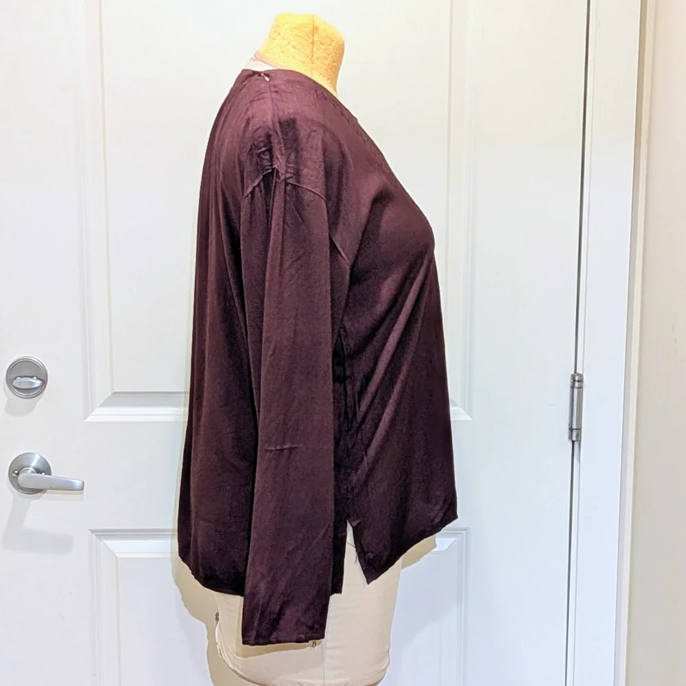 NWOT Beckwoman XL Oxblood Embroidered Double Button Collar Boho Tunic Blouse - Picture 7 of 8